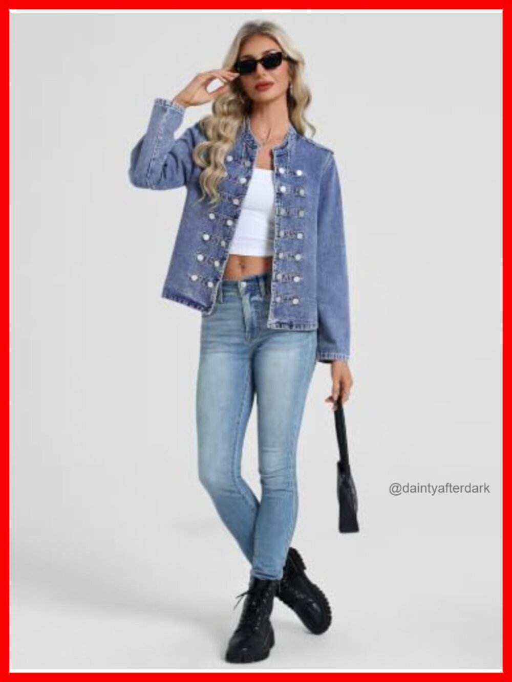 Women's Denim Jacket Cotton Blend Slim Fit Button Long Sleeve Jean Coat - Picture 5 of 6